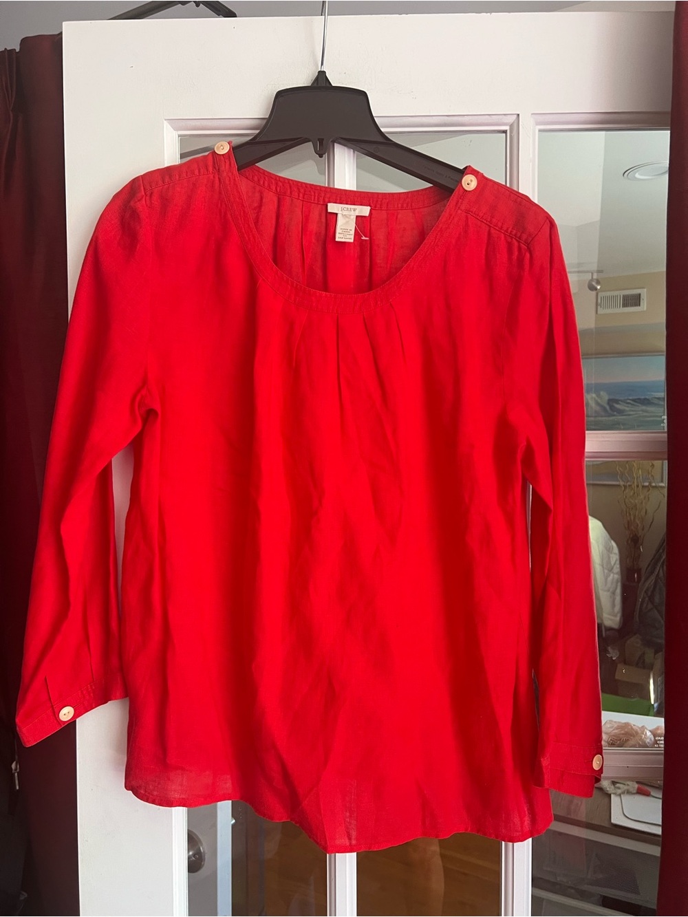 J. Crew Bright Red Long-Sleeve Scoop Neck Blouse